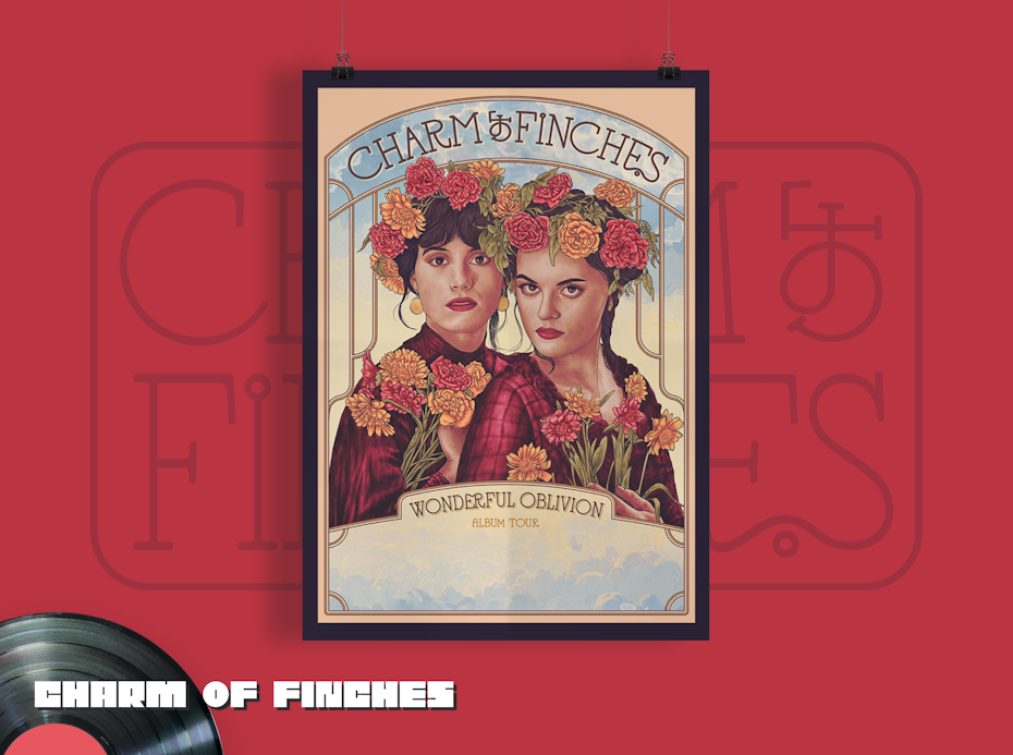 art nouveau-inspired poster featuring two women