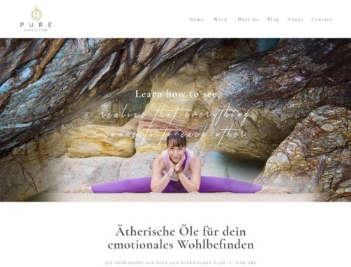 yoga and spa services website featuring a woman in purple leggings
