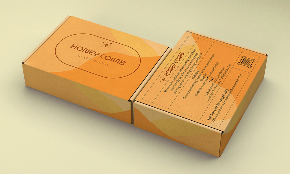 yellow and tan packaging with a flowy pattern