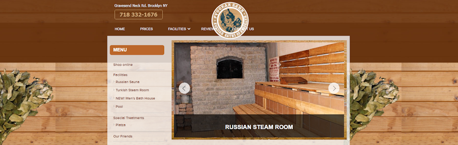 Russian banya website showing a logo with a venik