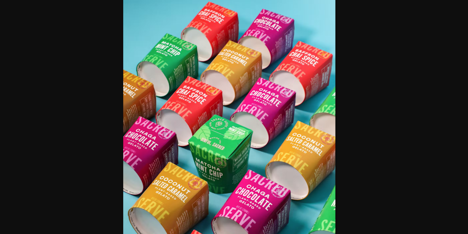Sacred Serve ice cream packaging design