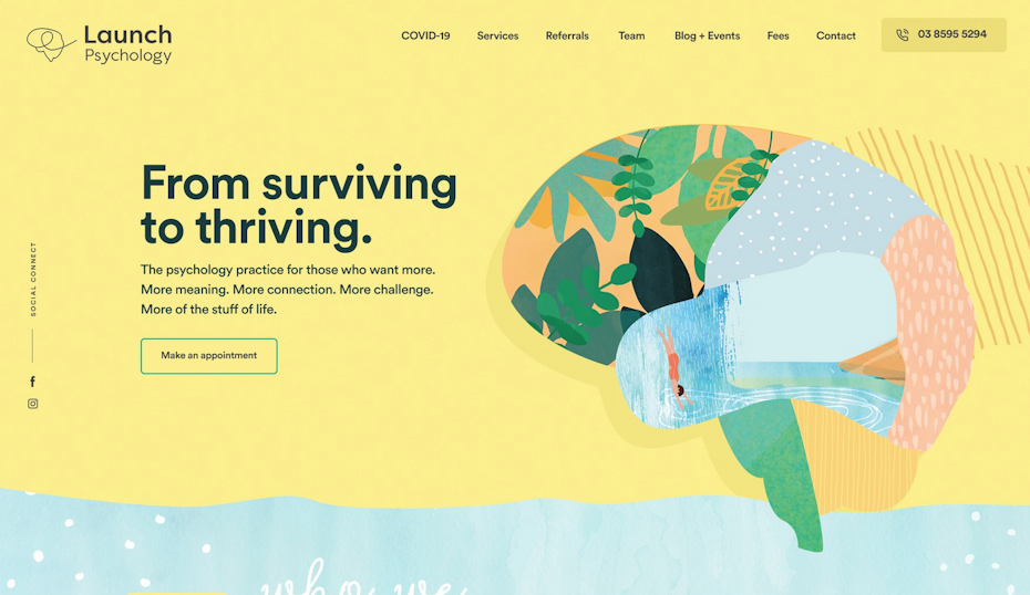 Colorful web page design for a psychology brand