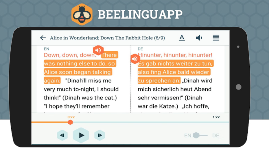 Screenshot of Beelinguapp’s highlighted reading mode