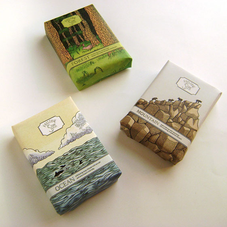 soap wrapping with an illustration of the ocean