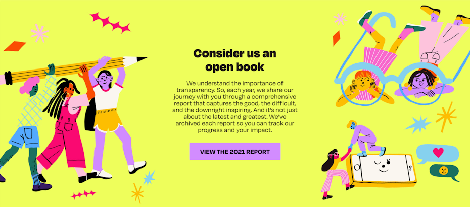 illustrations of people drawing to decorate their annual report