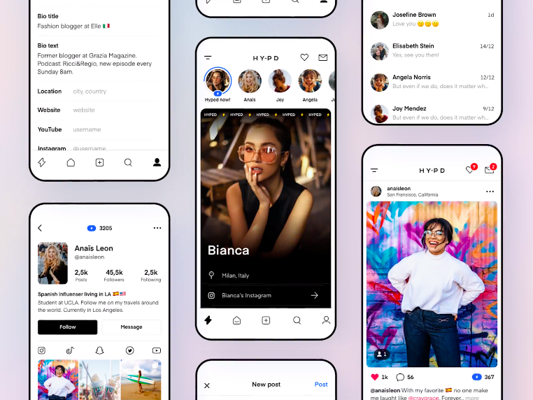 a range of social influencer profiles