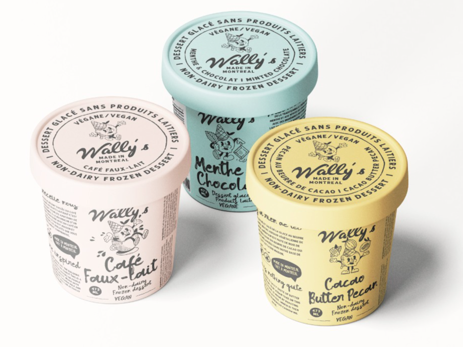 Design de packaging de glace pour Wally's avec des personnages de dessin-animé
