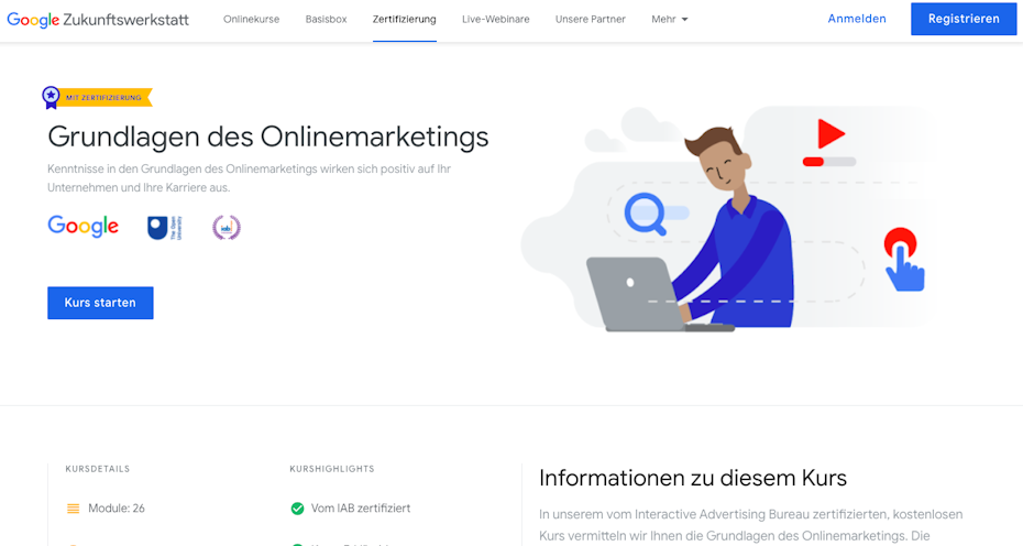 grundlagen onlinemarketing google screenshot