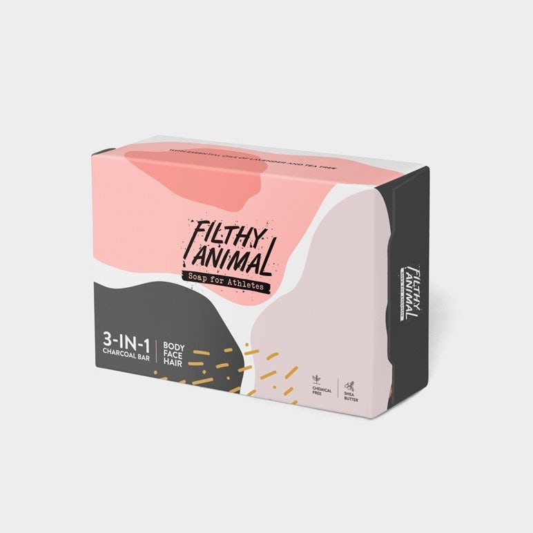 bar soap packaging in pink, white and gray