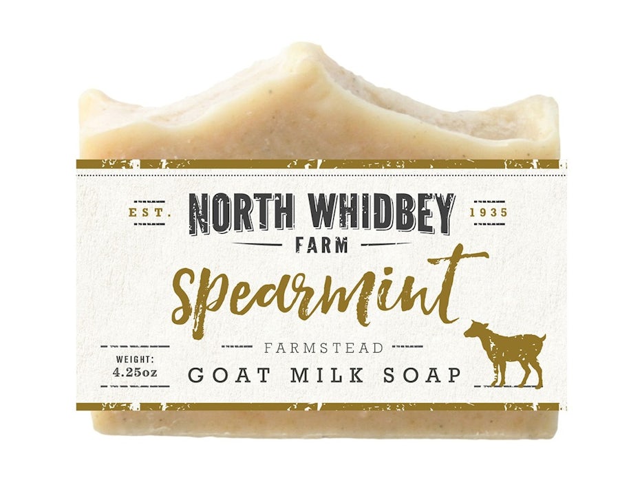 off-white soap in a tan holster package with a camel on it