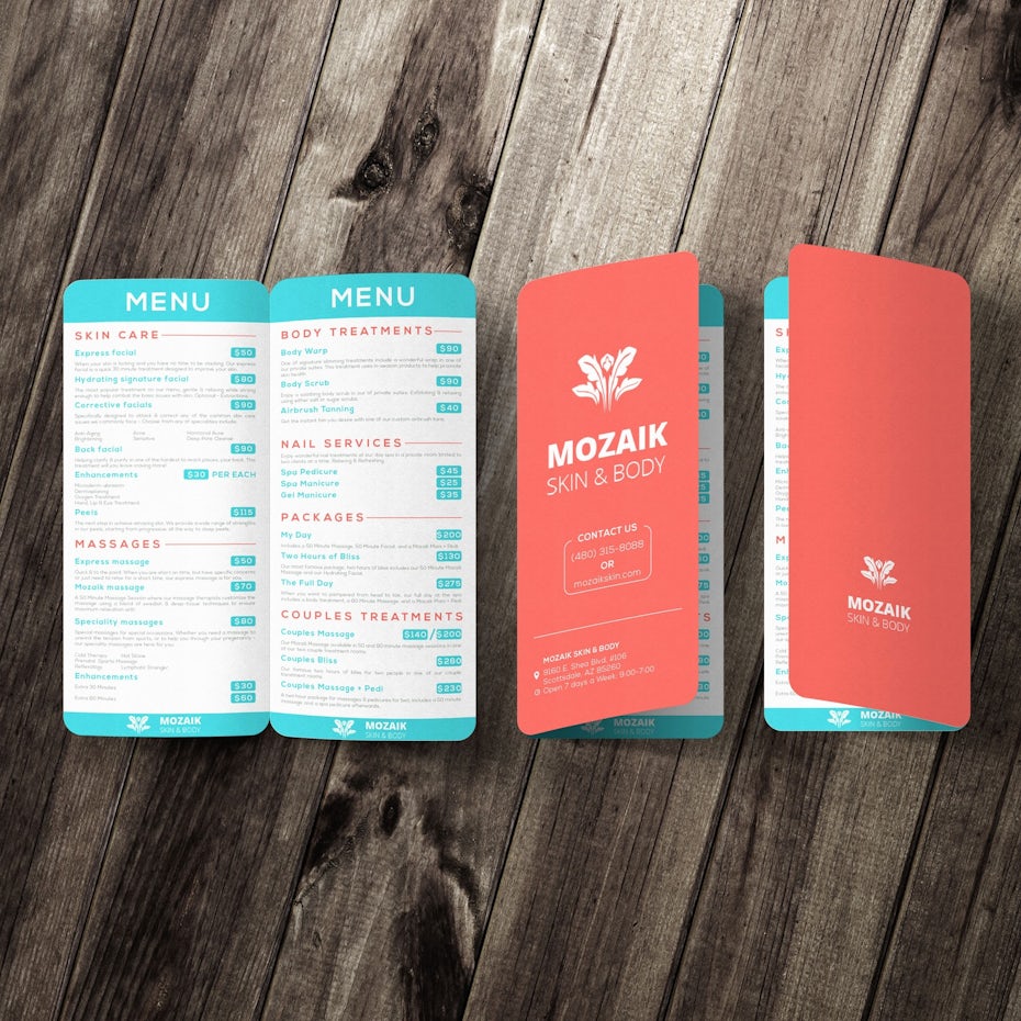 red, white and blue spa treatments menu