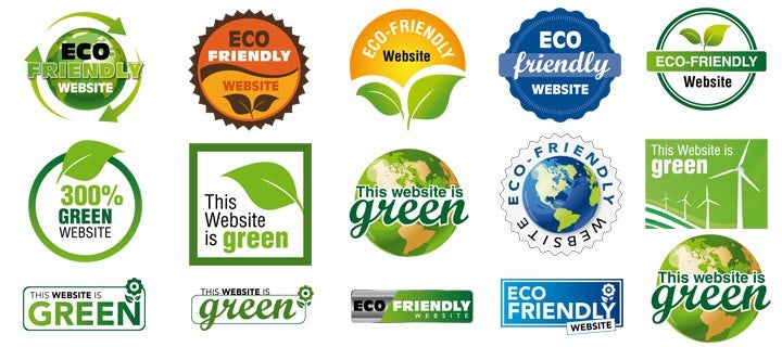 Array of green website badges.