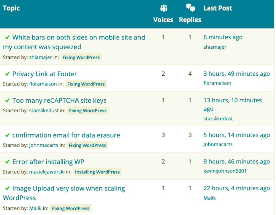 WordPress支持论坛的截图