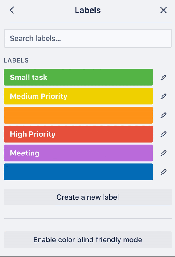 Animated gif toggling Trello’s colorblind friendly mode