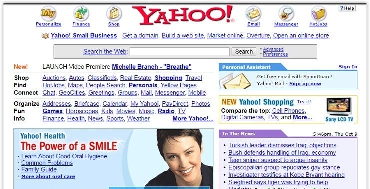 Yahoo! Homepage from the early 2000s