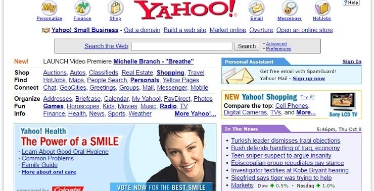 Yahoo! Homepage from the early 2000s