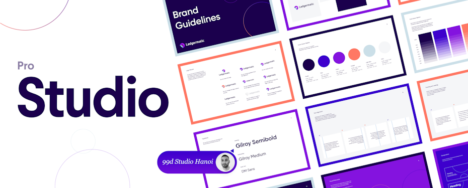 brand guideline pages of font, colors, style done by Pro Studio
