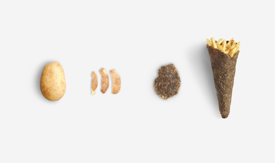 chip cone product packaging made out of potato peel