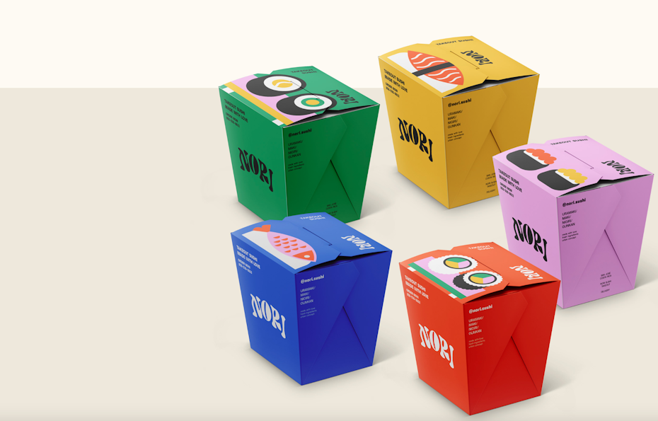 brightly colored sushi packaging