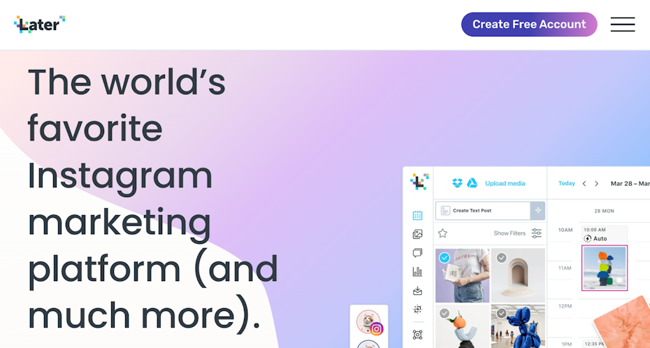 home page for Later, social media tool