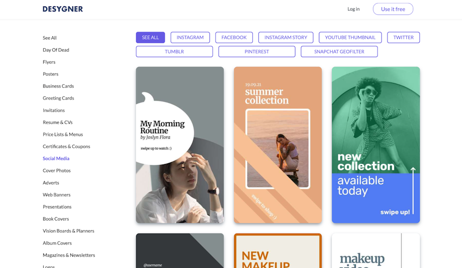 screenshot of social template page for desynger