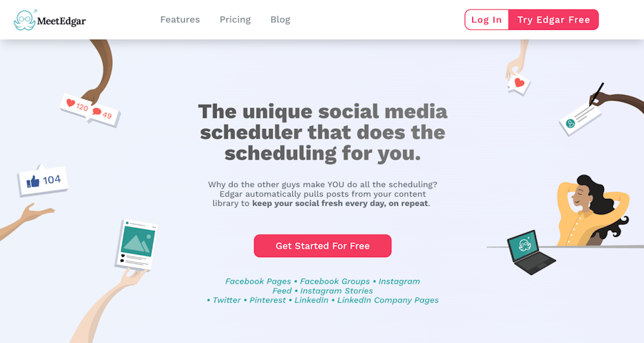 screenshot of MeetEdgar homepage