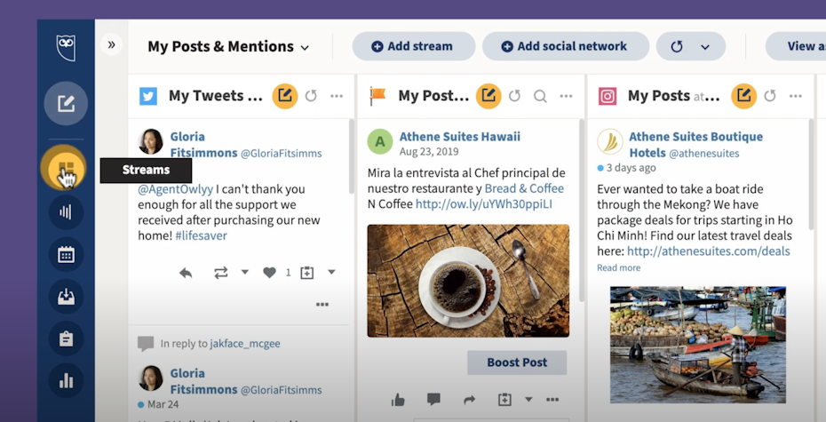 Hootsuite social media dashboard