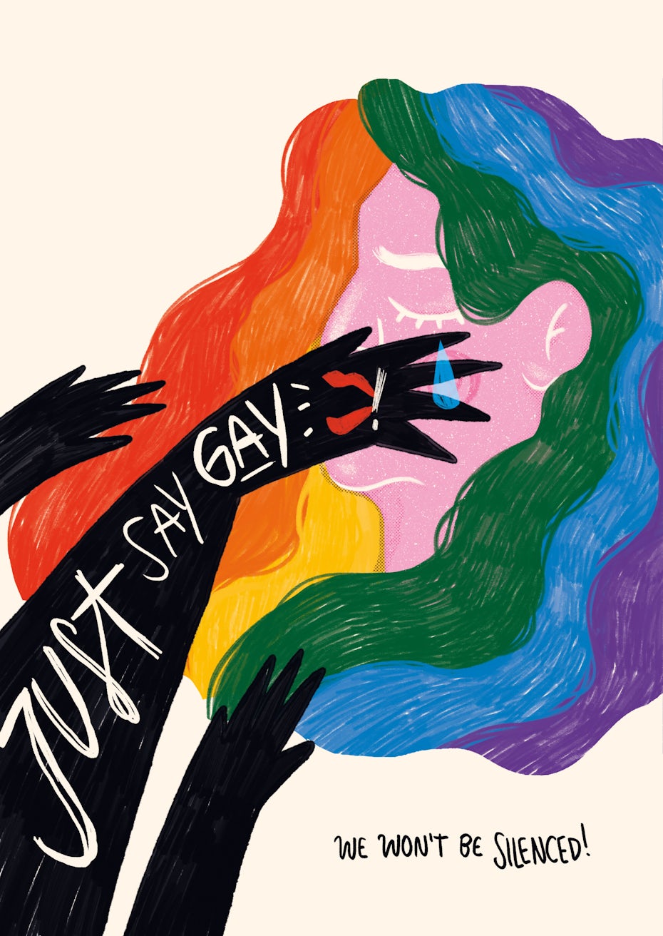 Affiche aux couleurs de l'arc-en-ciel pour les droits LGBTQA+