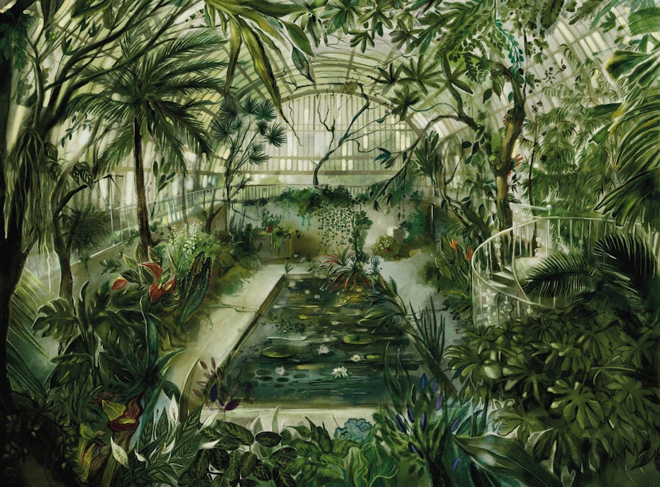 Digital painting illustration of a greenhouse