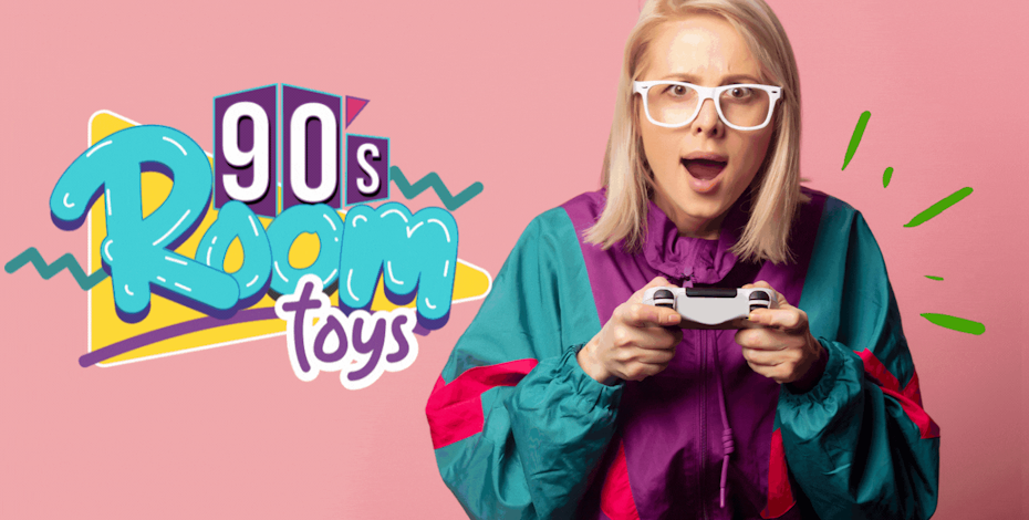 woman wearing glasses, holding a PS4 controller, against a pink background