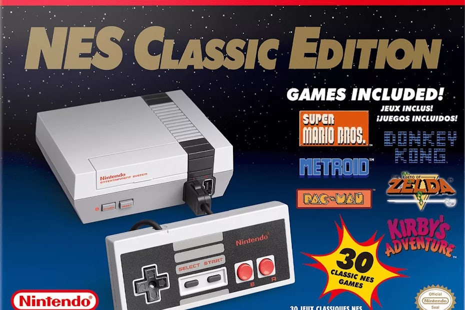 nostalgisches Branding in Nintendo-Anzeige für neu aufgelegte NES-Konsole