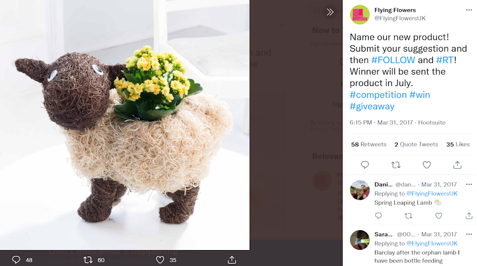A lamb with a bouquet of flowers on its back