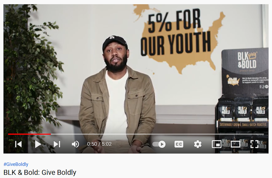 Screenshot of BLK & Bold’s YouTube content for its Give Boldly campaign