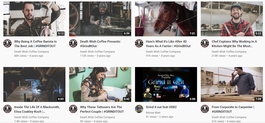 A screenshot of Death Wish Coffee’s YouTube channel