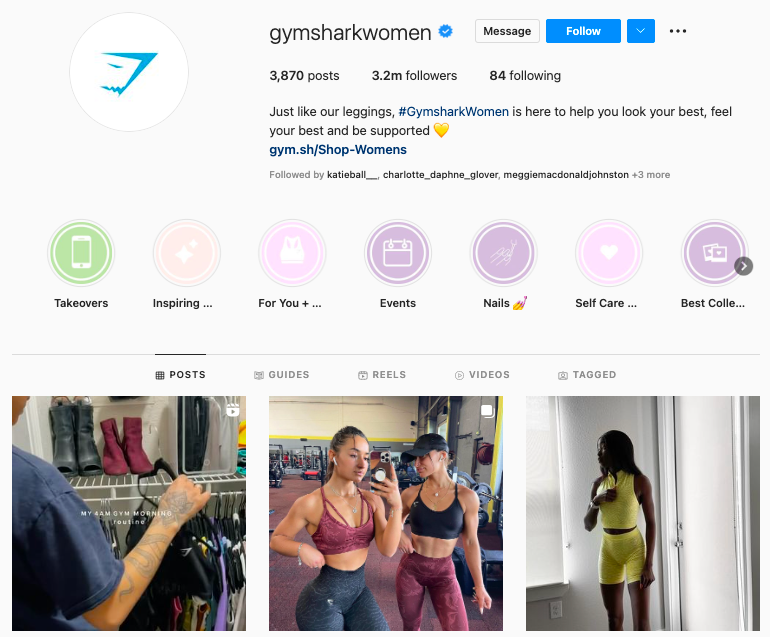 fitness brand Gymshark’s Instagram features members of their community
