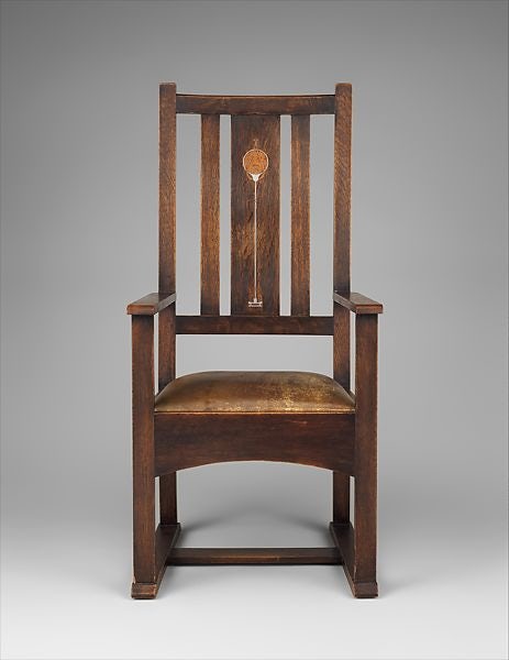 Arts and Crafts wooden armchair design by Gustav Stickley