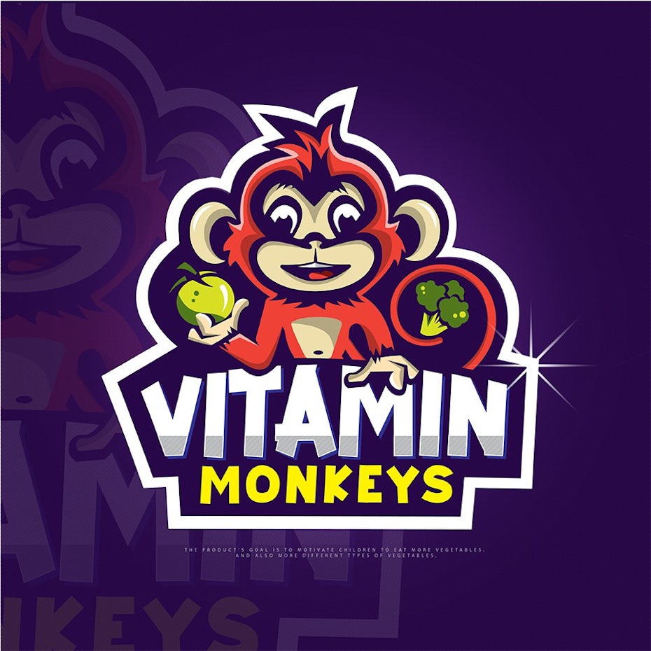 Monkey character mascot logo design for vitamin brand