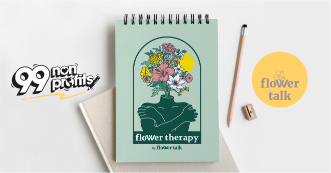 the 99nonprofits logo, FlowerTalk's new design, and FlowerTalk's logo