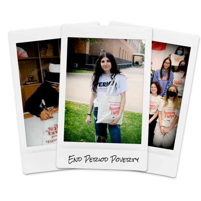 PERIOD. volunteers with image text, ‘End period poverty’