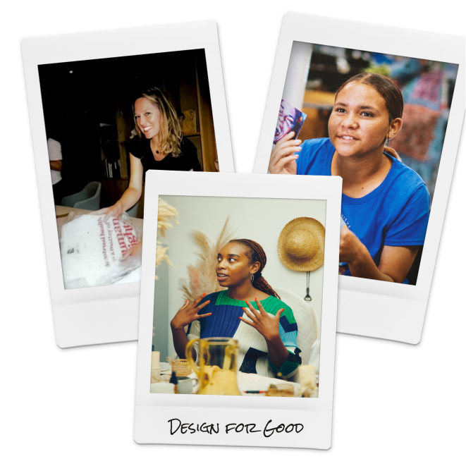 Polaroid photos featuring three women