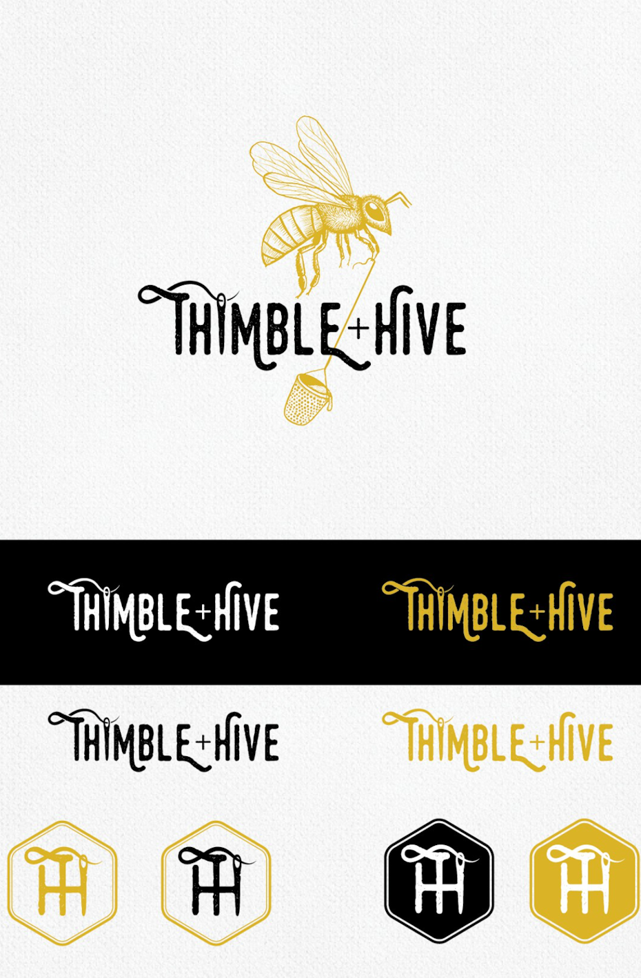 primary, secondary and submark logo variations for thimble and hive
