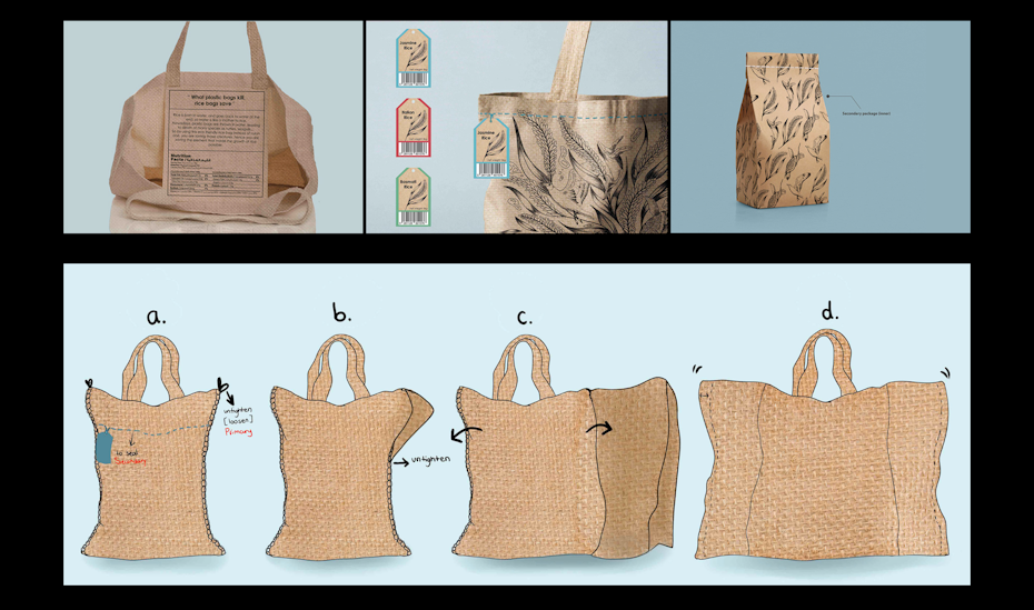 shopping bag made of used rice bags