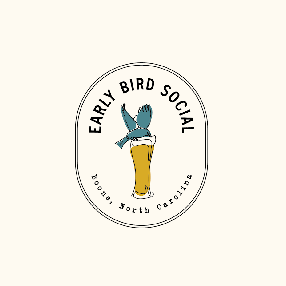 Logo of early bird social: bird drinking out of a glass