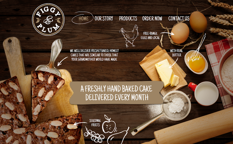 Website homepage for baked goods subscription