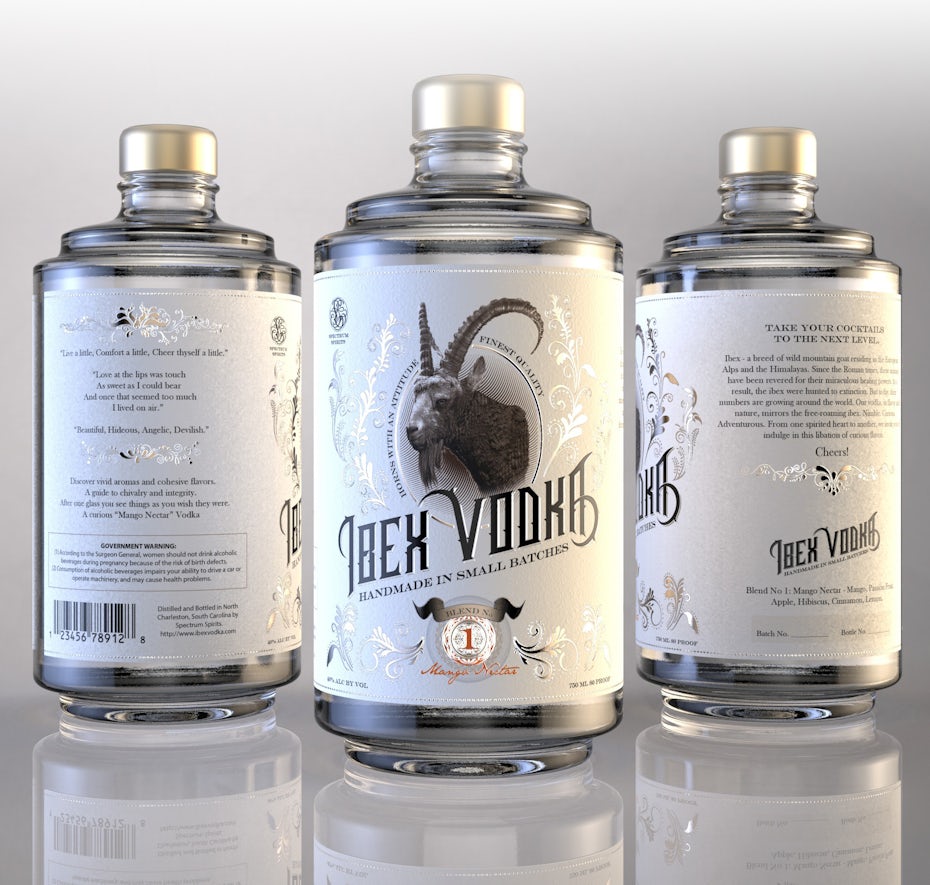  IBEX Vodka packaged in glass bottles