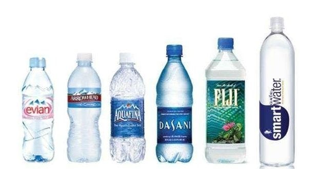 Water bottles in a line