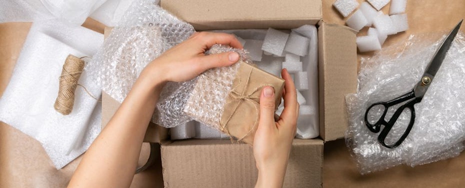 Bubble wrap being used to package an item