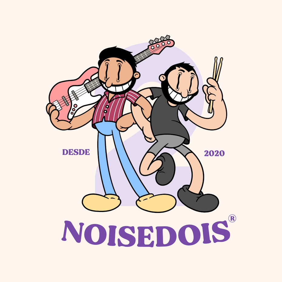 colorful rubberhose logo of two men with instruments
