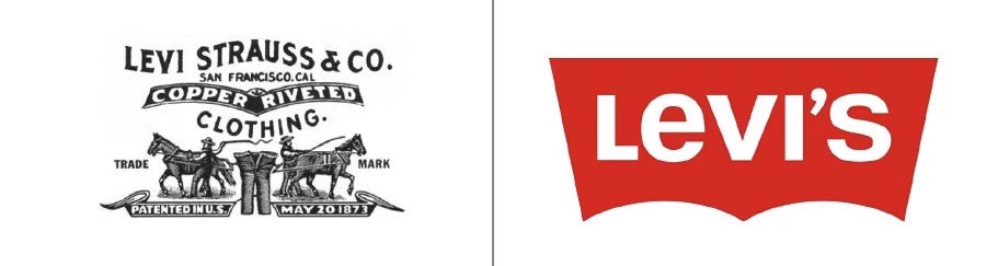 Before and after of the original and modern Levi’s logo