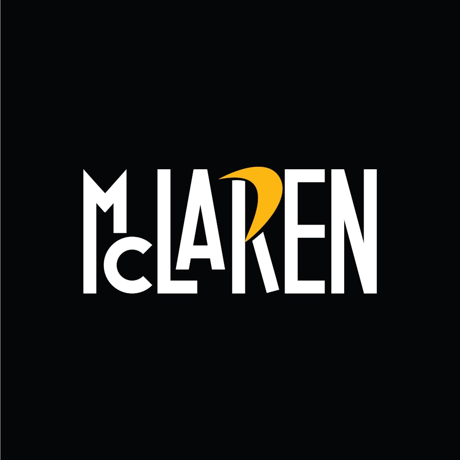White stretched lettering with orange accent of the word McLaren